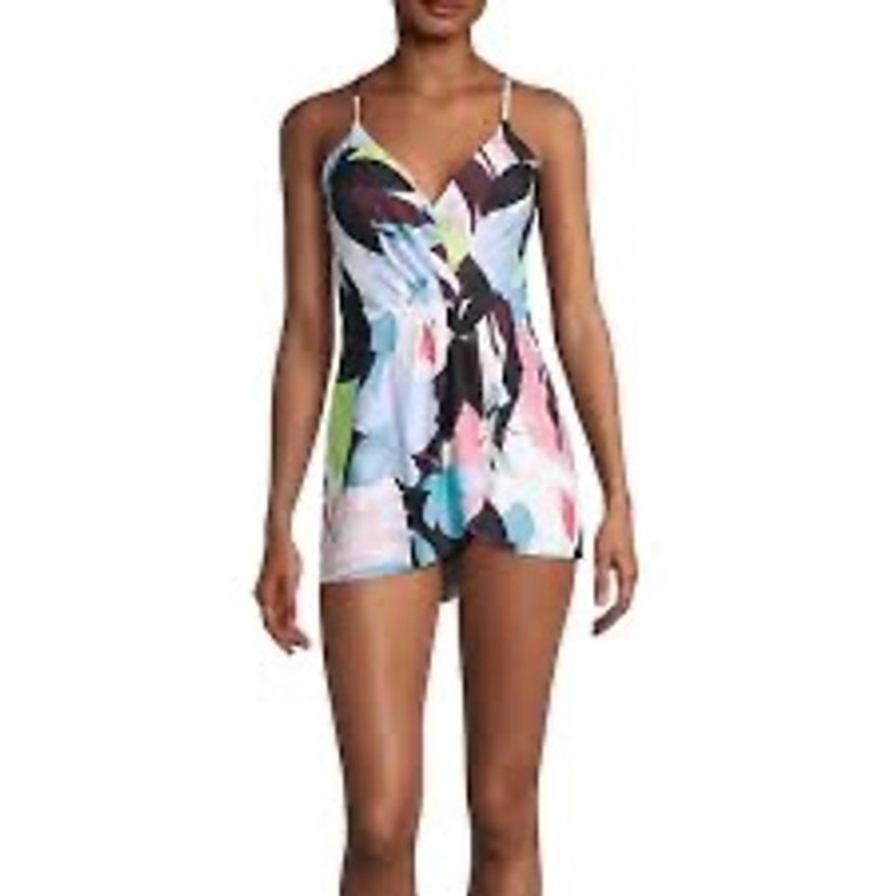 Sonnet Shores Multicolored Leaf Swim Dress One Piece Swimsuit,‎ Size 16